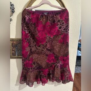 Y2K Pink and Brown Floral Pencil Skirt